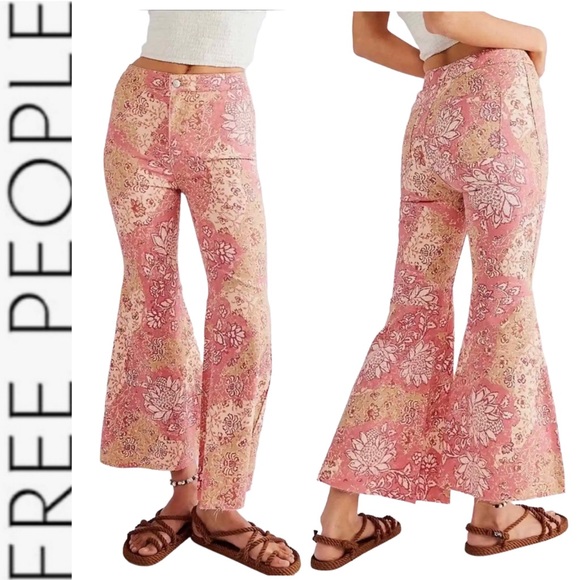 Free People Denim - NWT Free People Youthquake Floral HighWaist Pink Flare Crop Jeans